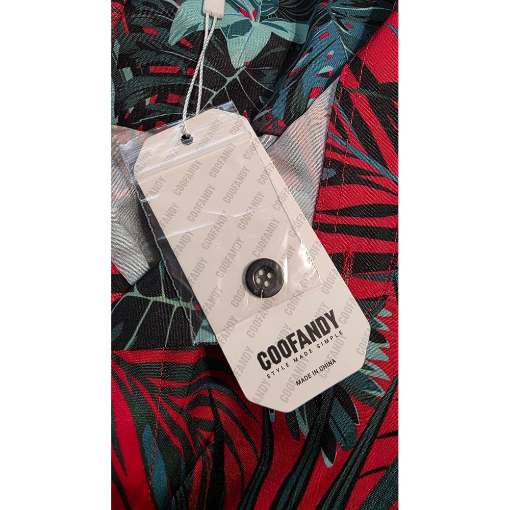COOFANDY Men's 3XL Tropical Palm Leaf Print Button Down Red Teal Short Sleeve - Picture 6 of 8